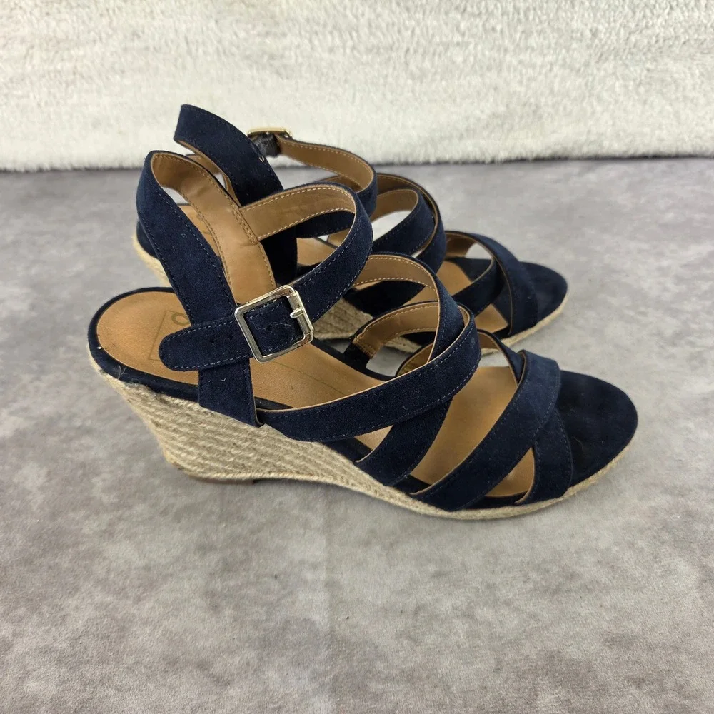 DV8 by Dolce Vita Navy Blue Faux Suede Espadrille Wedge Sandals Womens 8
